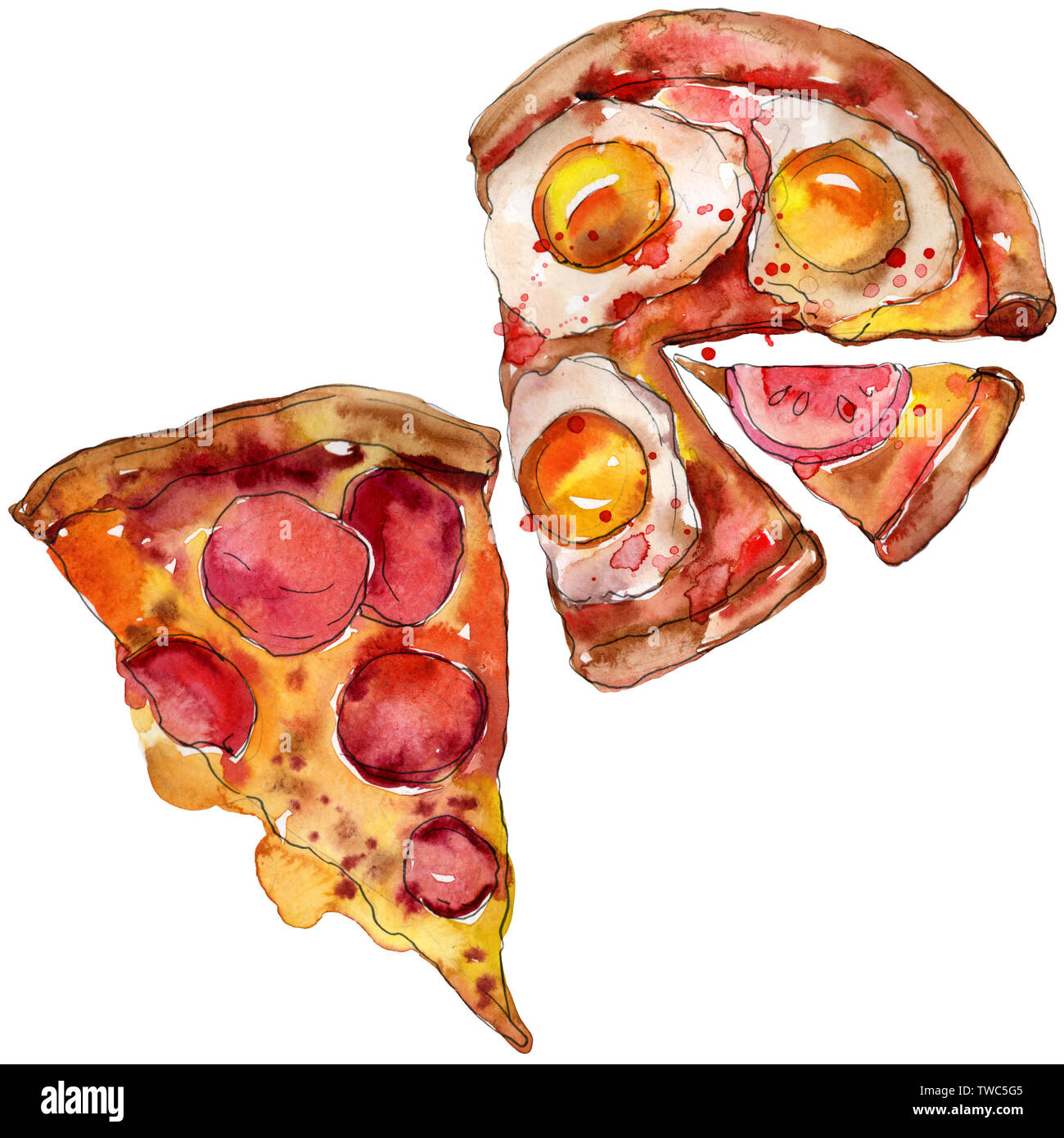 Fast food itallian pizza tasty food. Watercolor background illustration ...
