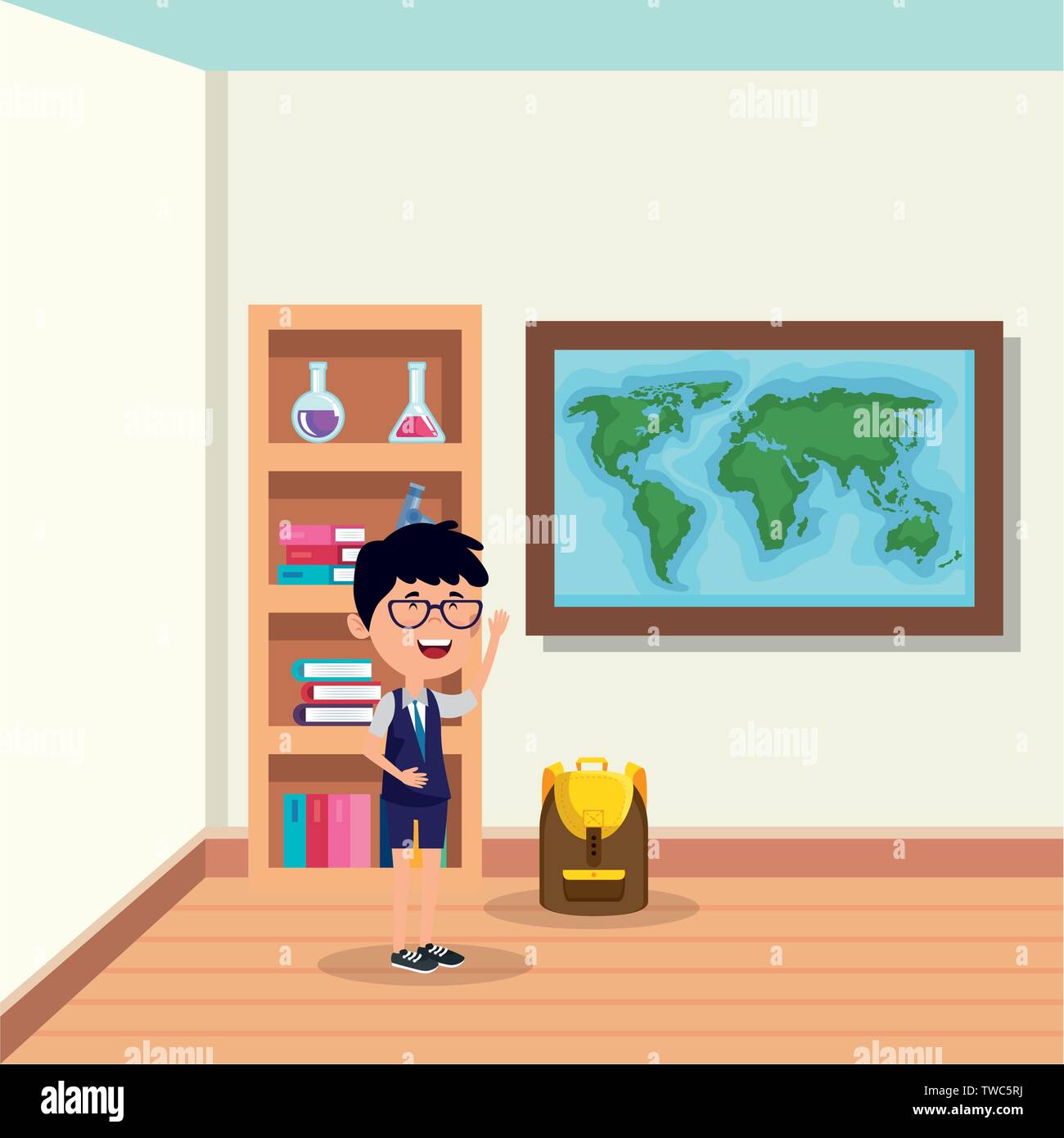 little student boy in the school scene Stock Vector Image & Art - Alamy