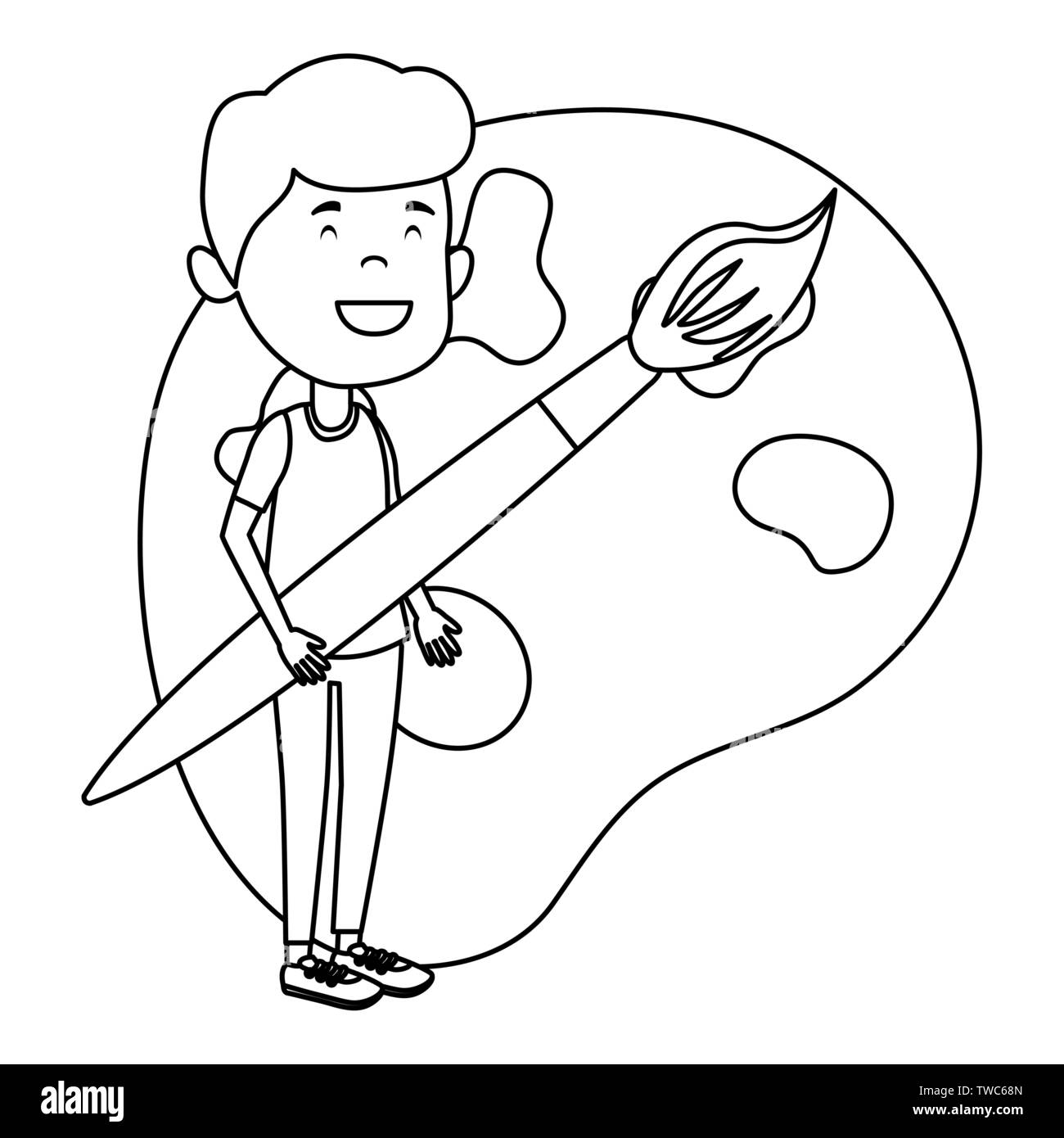 happy student boy with paint brush and pallette Stock Vector Image ...