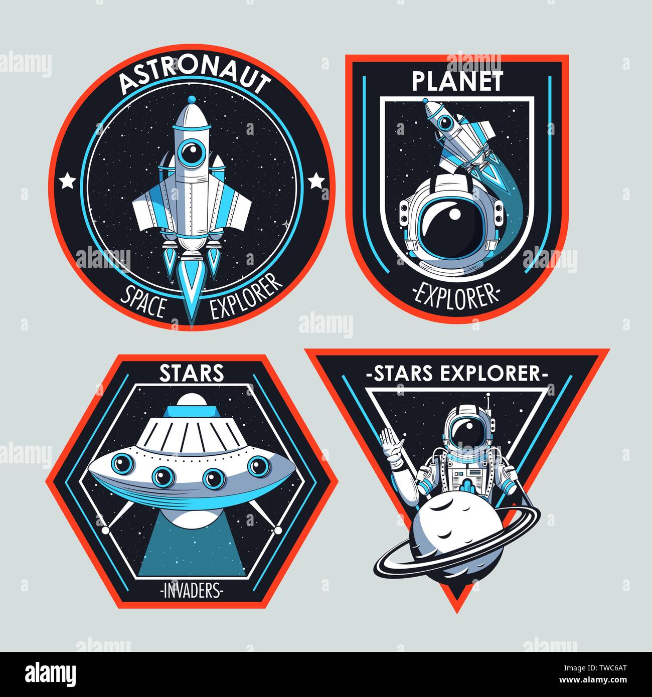 Set of Space explorer patches emblems design Stock Vector