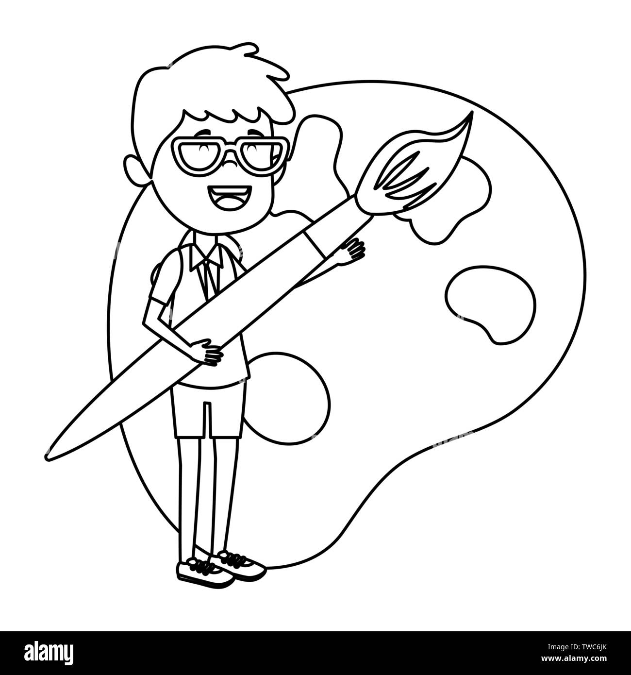 happy student boy with paint brush and pallette Stock Vector Image ...