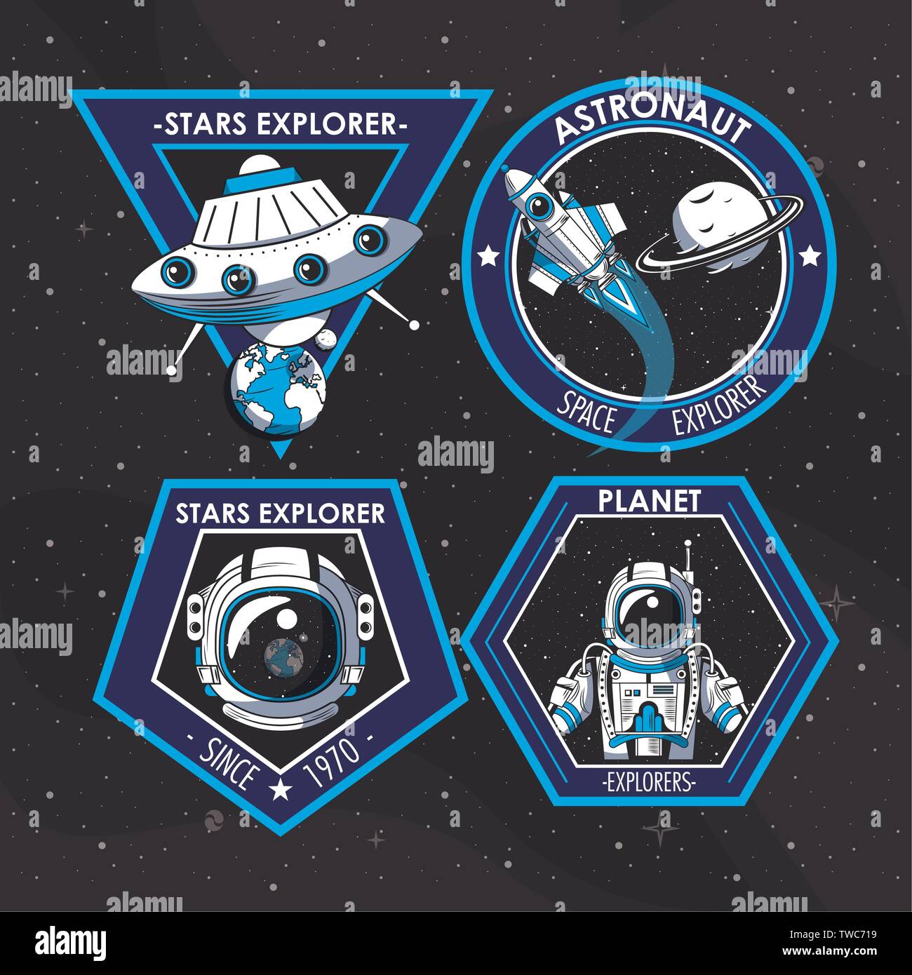 Set of Space explorer patches emblems design Stock Vector Image & Art