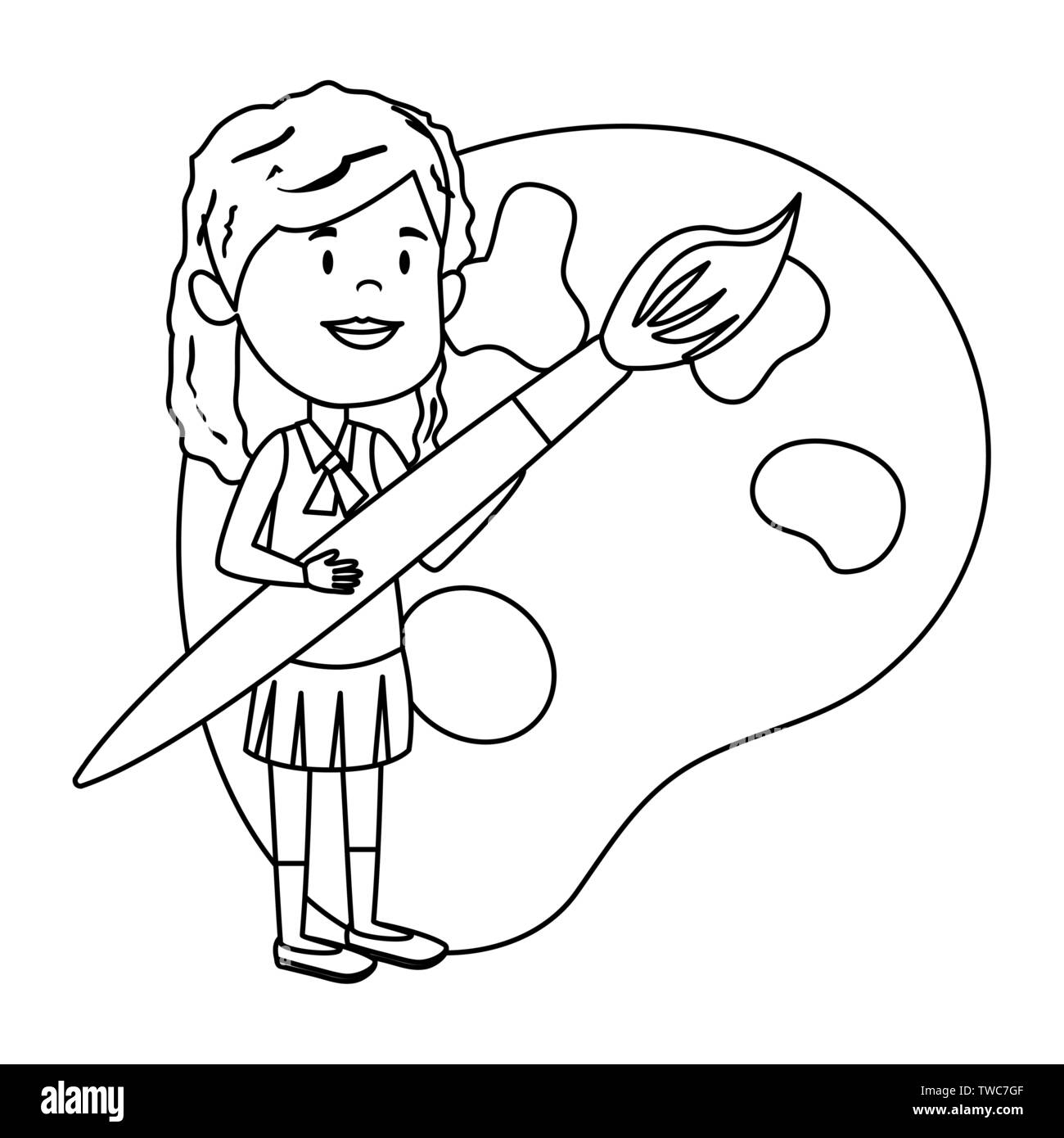 happy student girl painting with paintbrush and pallette Stock Vector Image & Art - Alamy