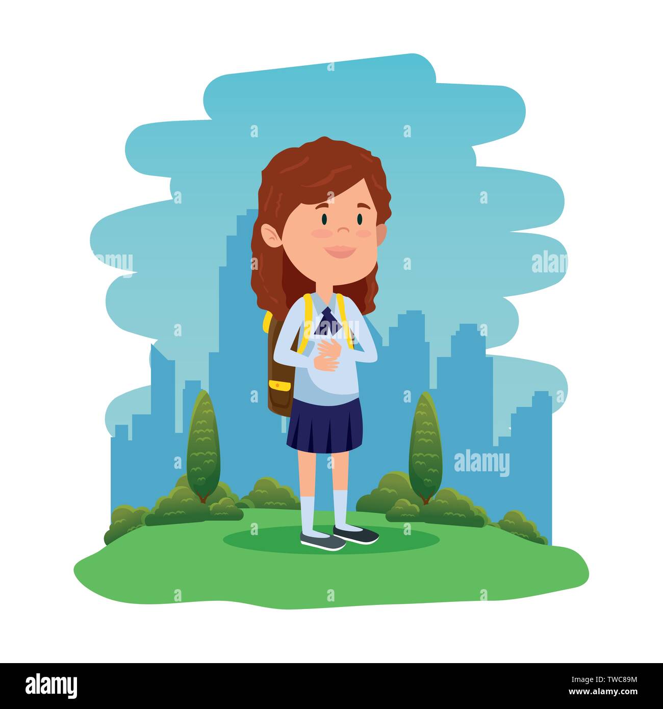 happy student girl with school bag in the field Stock Vector Image ...