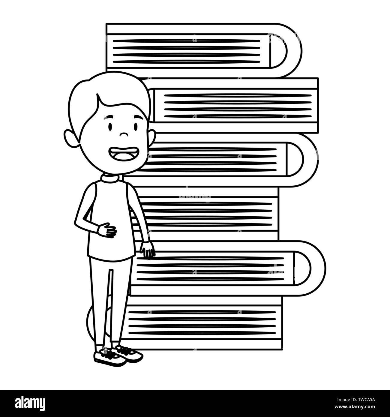 happy student boy with pile books Stock Vector Image & Art - Alamy
