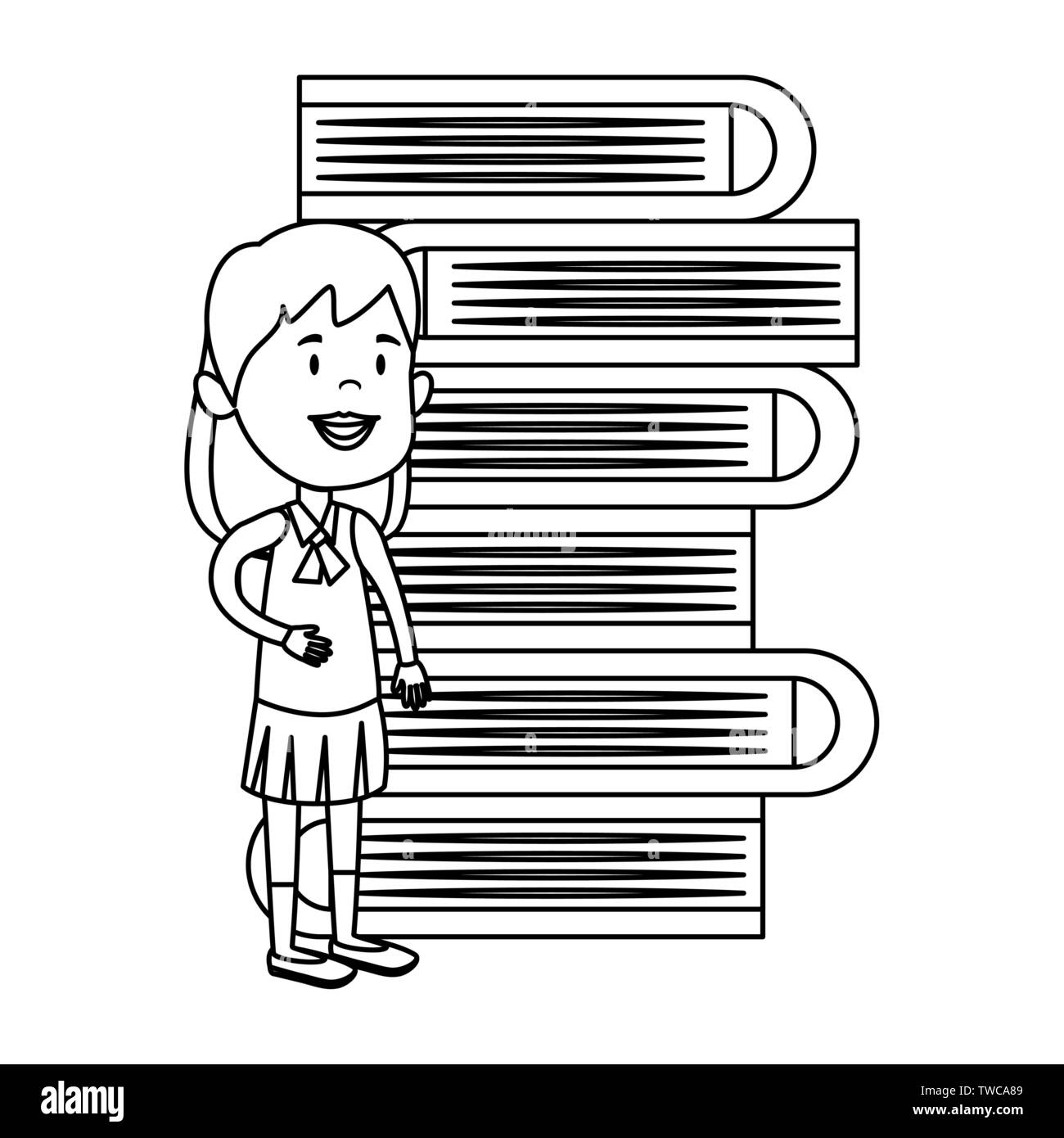 happy student girl with pile text books Stock Vector Image & Art - Alamy