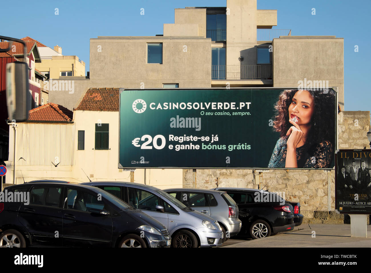 Portuguese online casino advert billboard in for Casinosolverde in Matosinhos Porto Portugal Europe EU  KATHY DEWITT Stock Photo