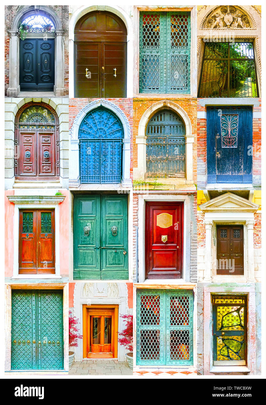 Collage of picturesque doors at the Venice, Italy Stock Photo