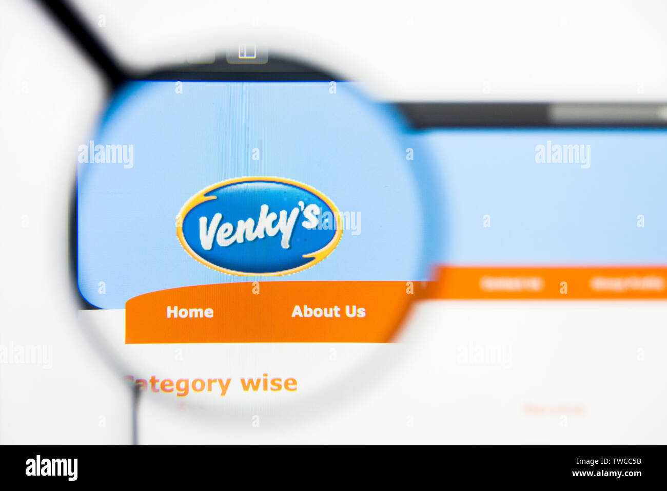 New York, New York State, USA - 19 June 2019: Illustrative Editorial of Venkys India website homepage. Venkys India logo visible on screen. Stock Photo
