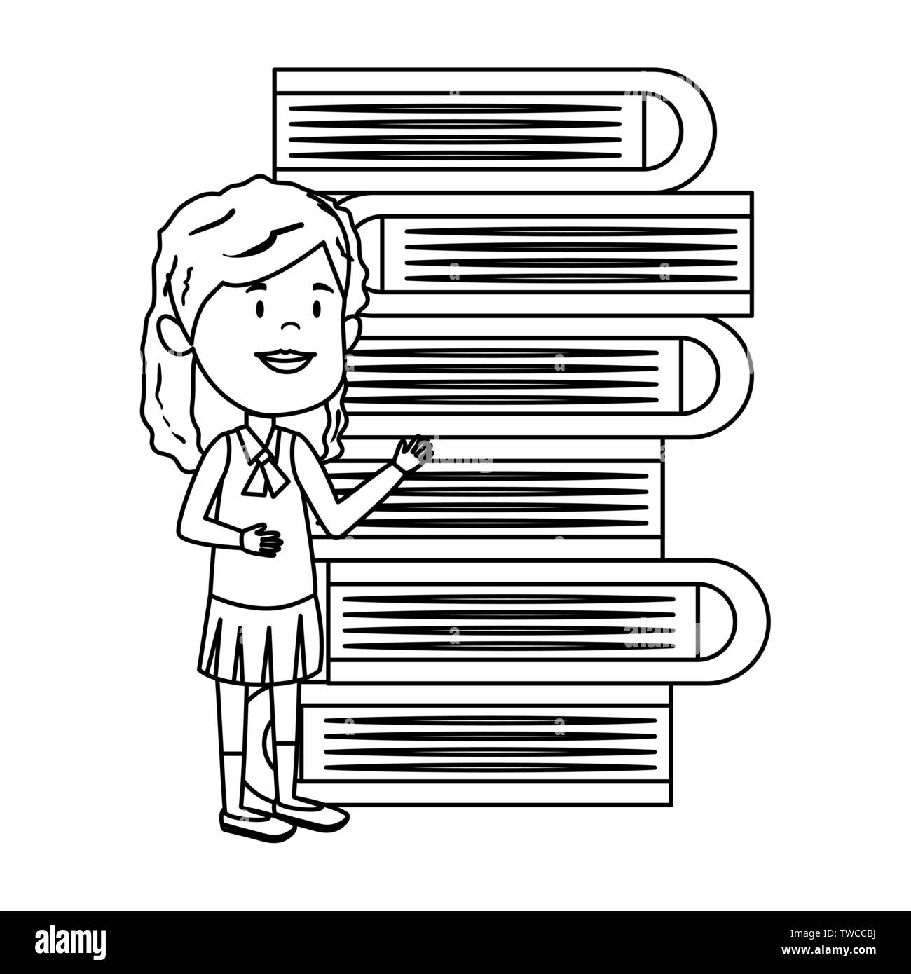 happy student girl with pile text books Stock Vector Image & Art - Alamy