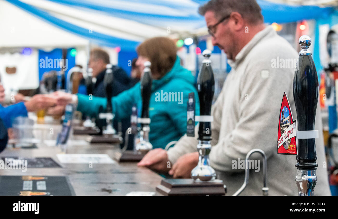 Tempory bar setup in a marquee at a music festival. Stock Photo