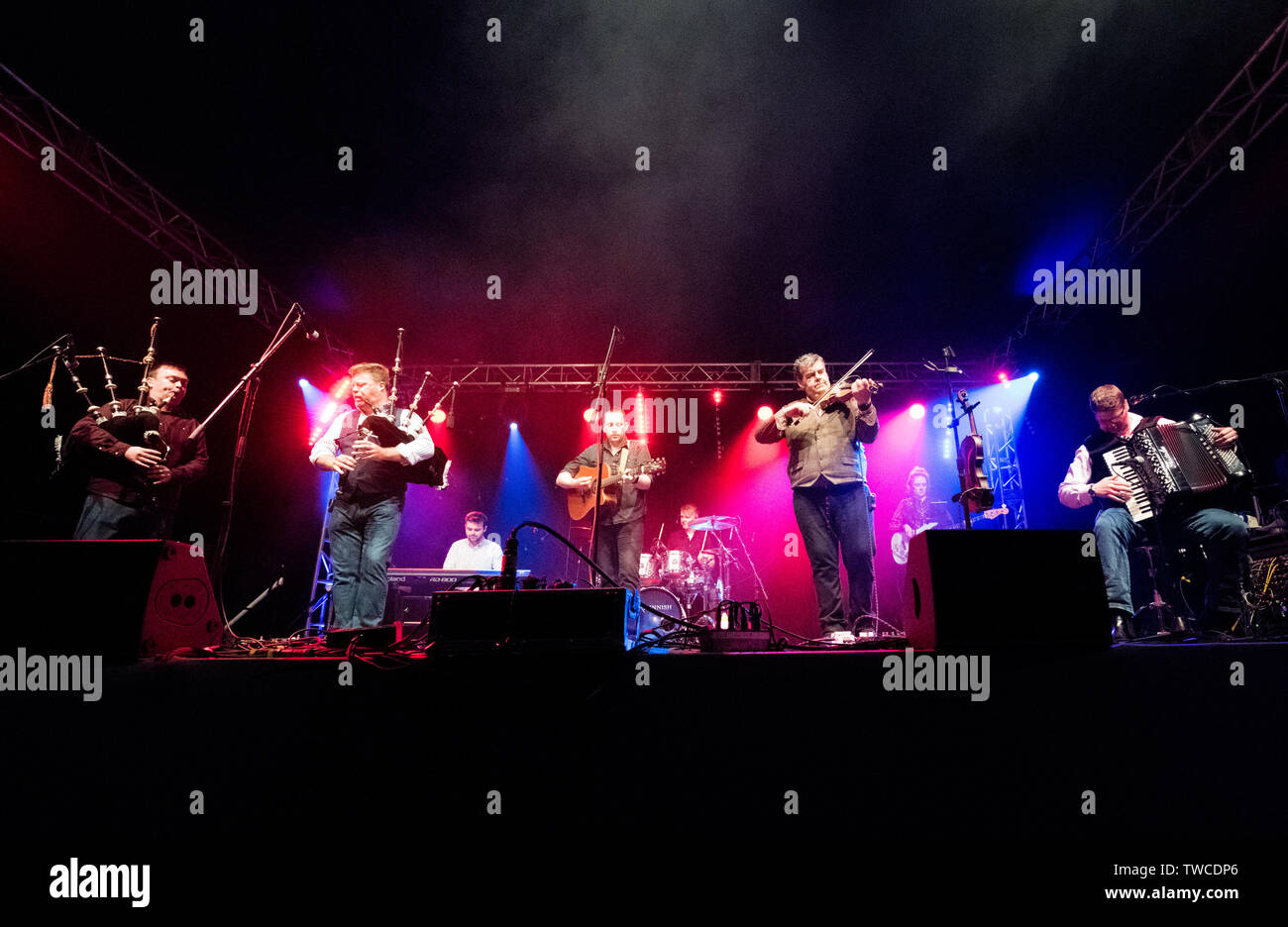 Celtic music band The Skipinnish live on stage at the Gate to Southwell festival, 2019 Stock Photo