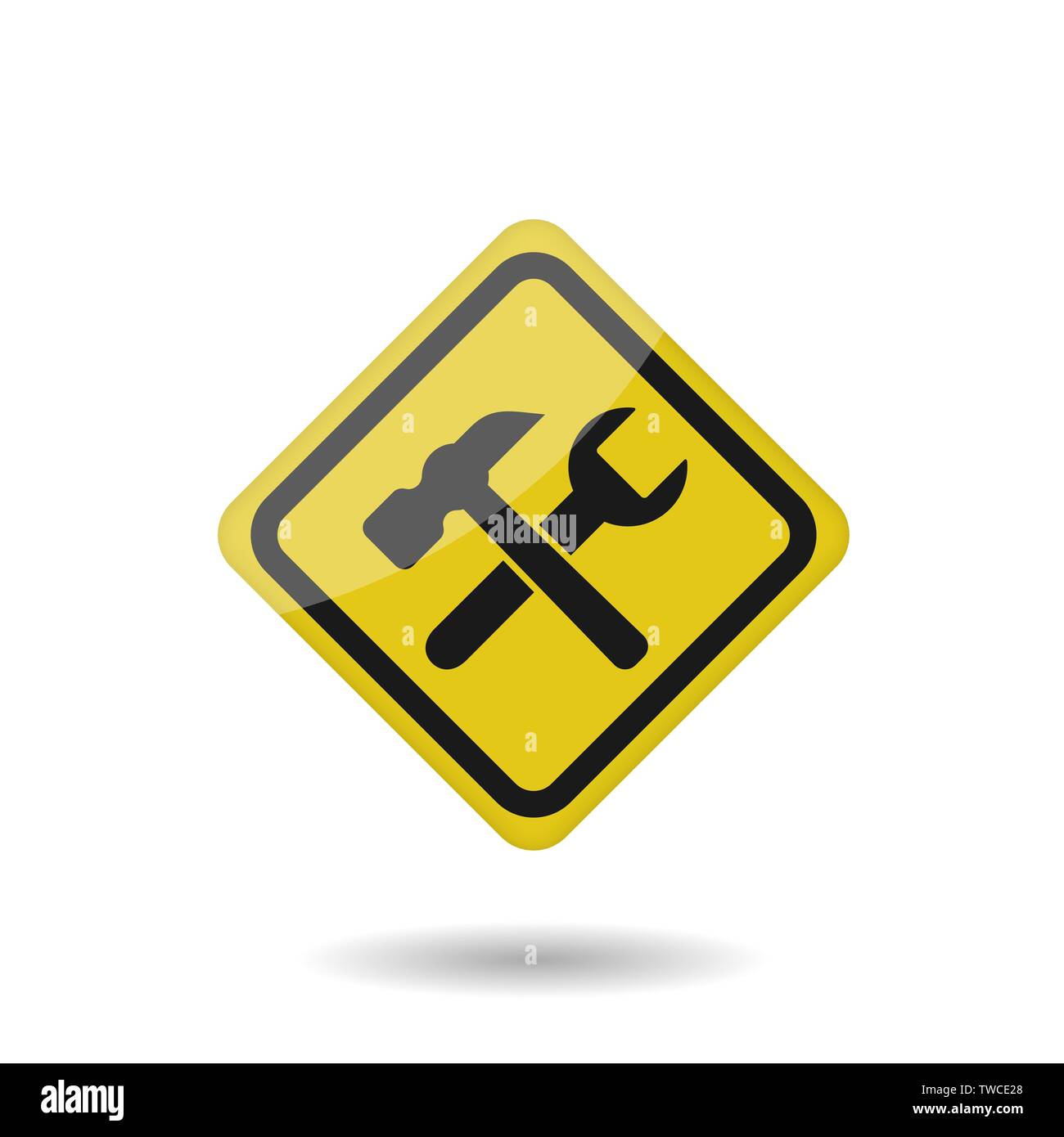 Yellow Wrench and hammer icon. Car service sign, repair map pin symbol