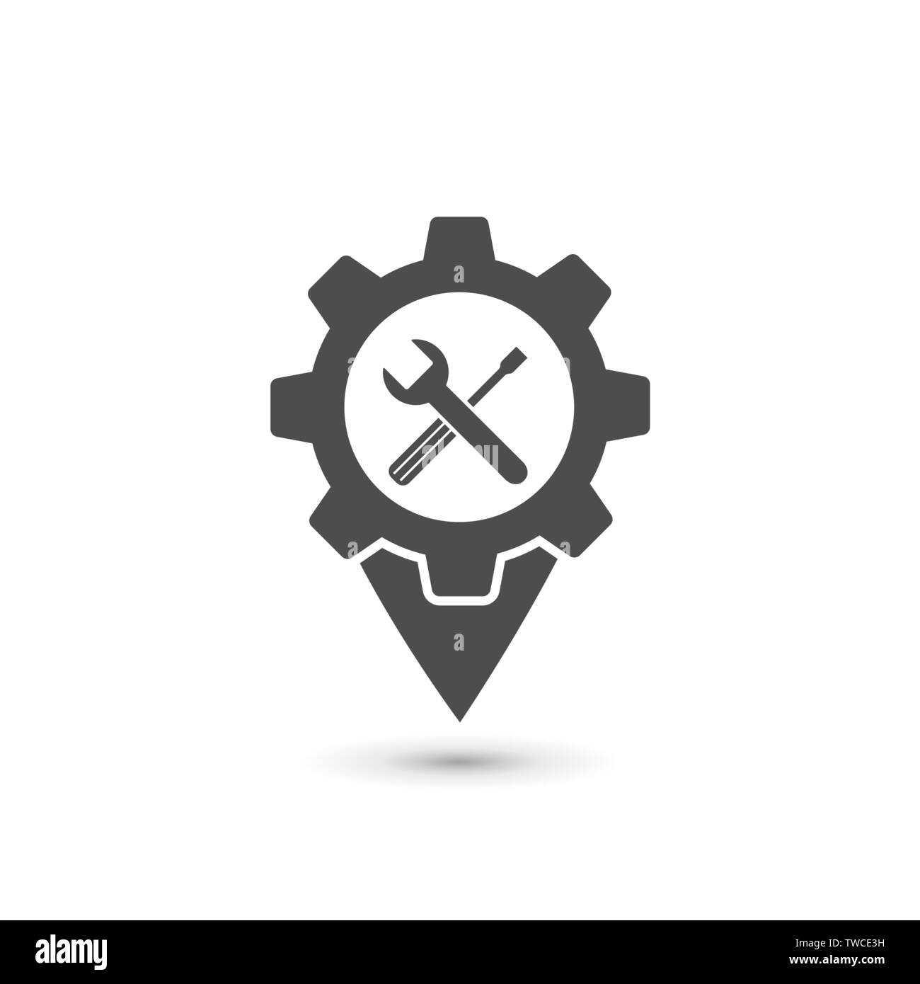 Wrench and screwdriver icon. Car service sign, repair map pin symbol