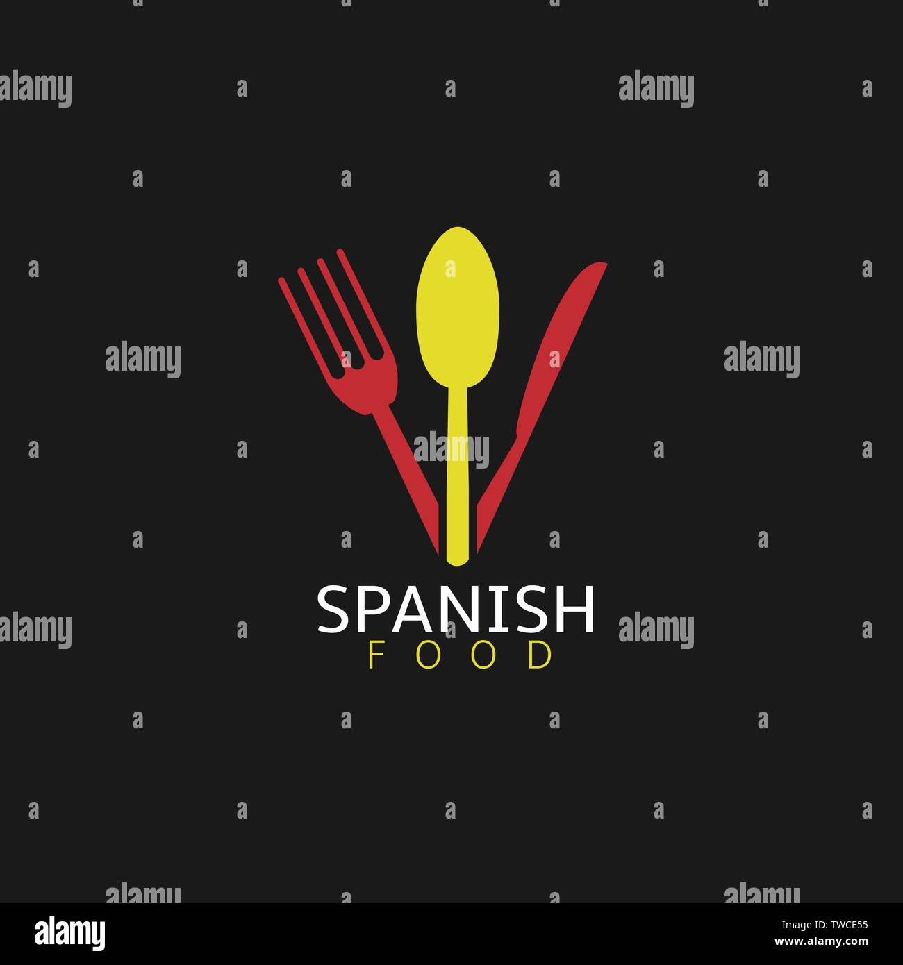 Spanish food icon. Spanish flag symbol Spoon fork and knife icons Stock