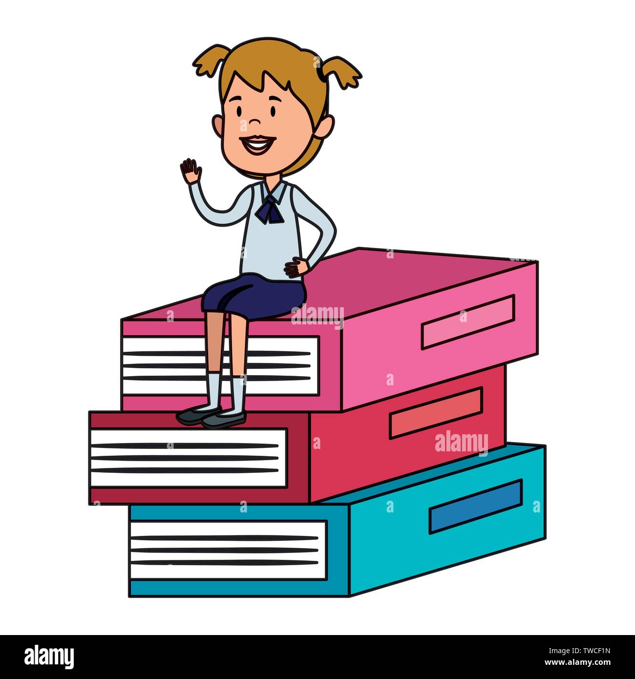 happy student girl seated in pile text books Stock Vector Image & Art ...