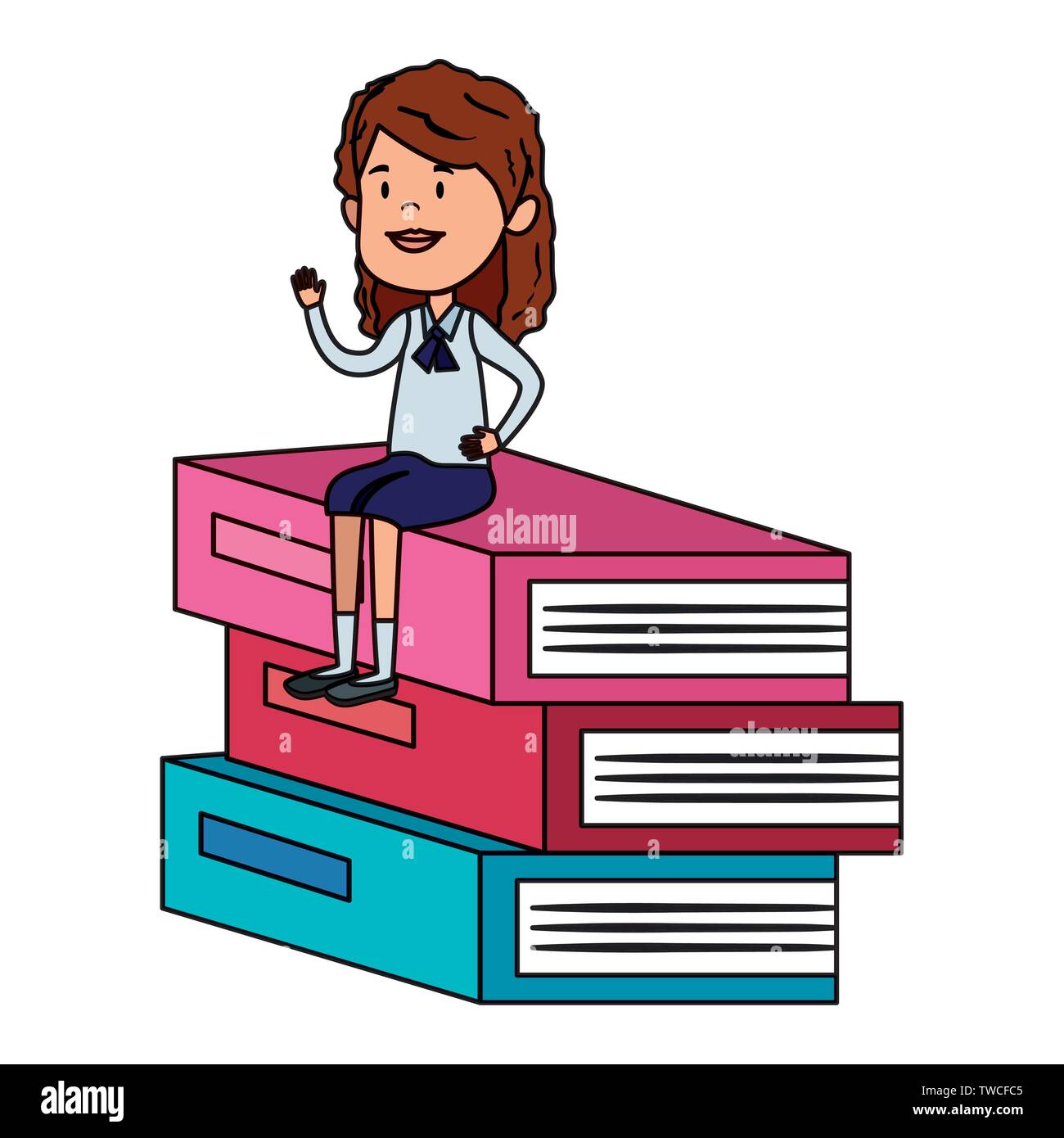 happy student girl seated in pile text books Stock Vector Image & Art ...