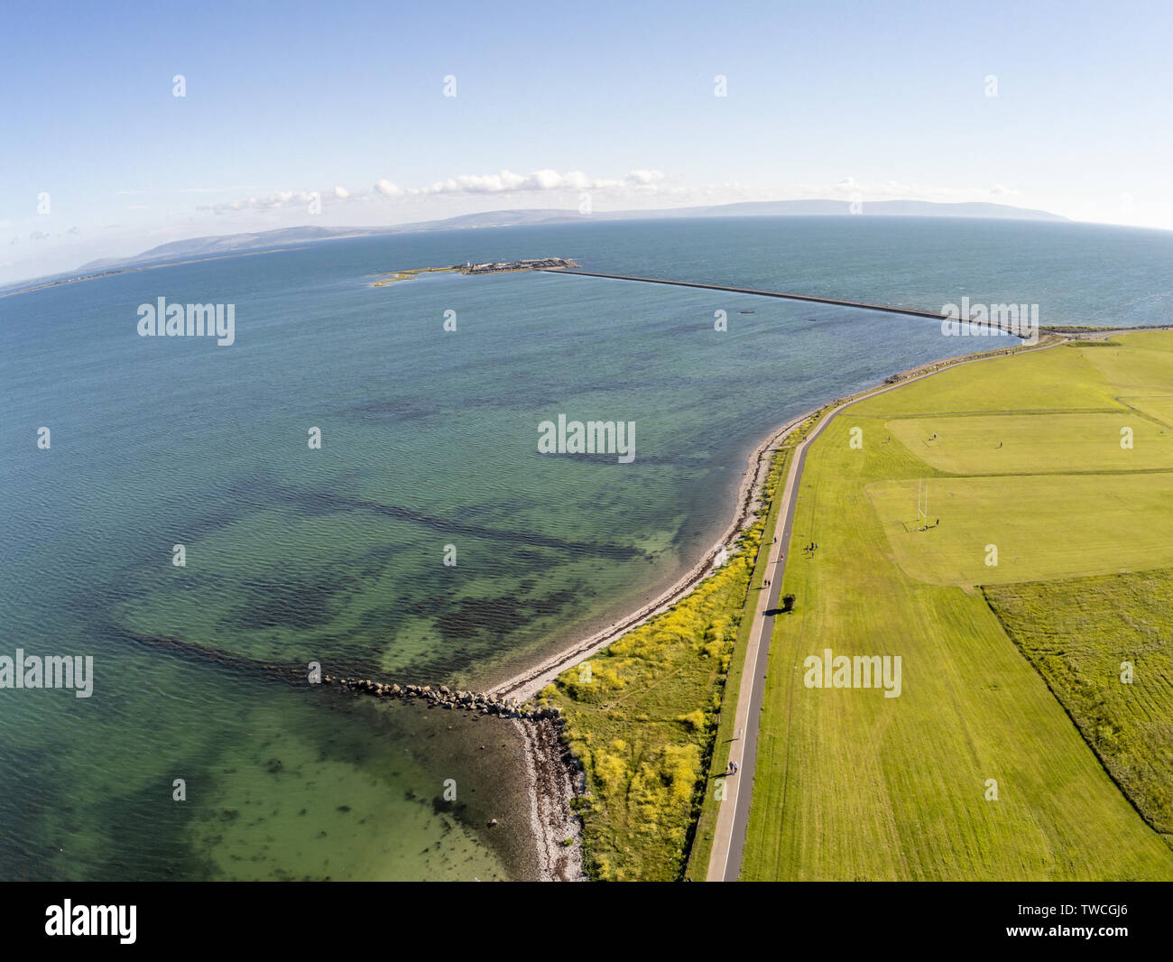 Aerial view of South park and Mutton Island in Galway bay, Galway