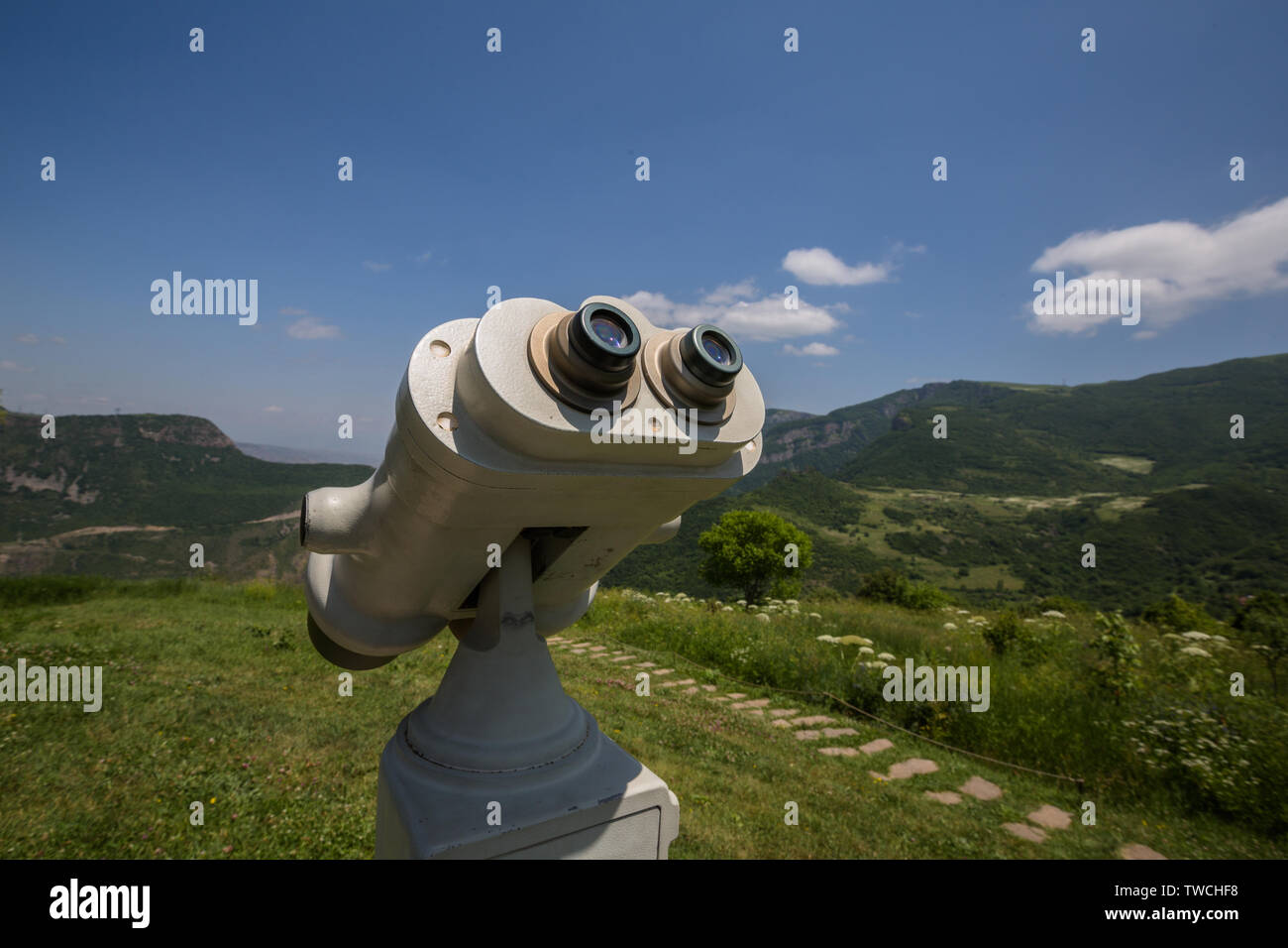 big and white tourist binoculars at daytime Stock Photo