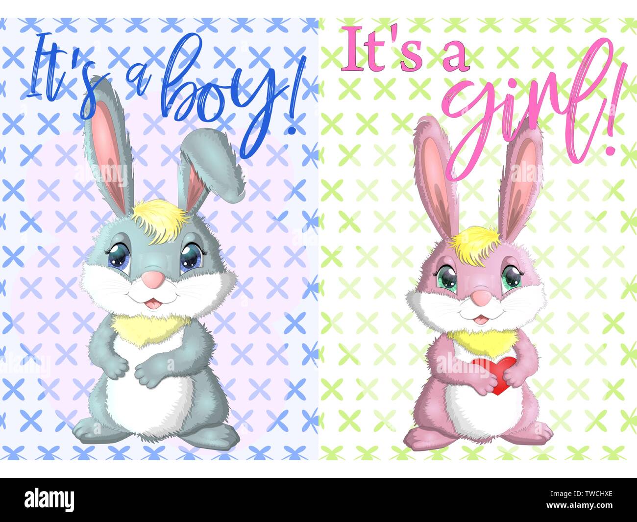 Baby Shower greeting card with babies bunny boy and girl Stock Vector ...