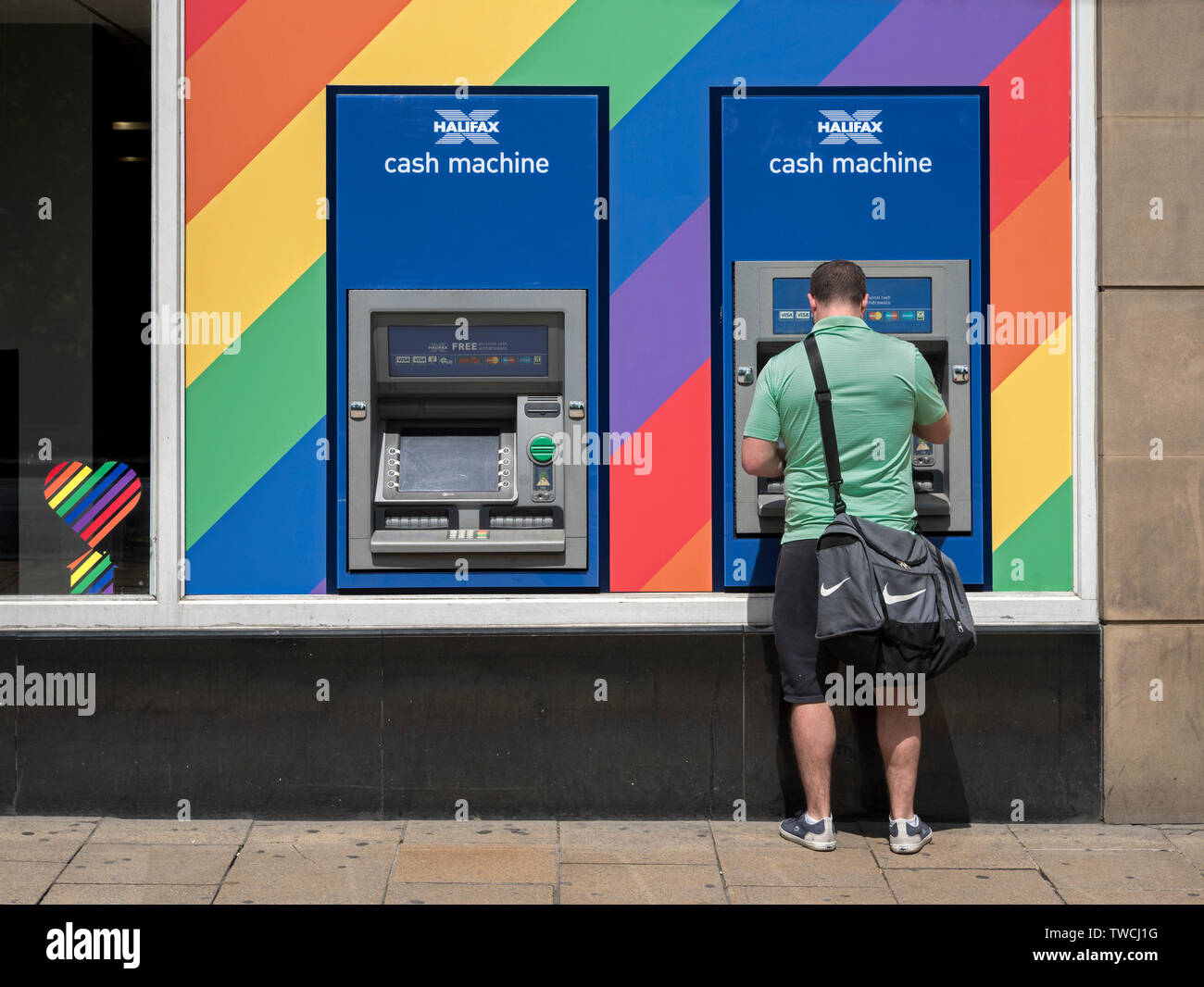 In the run up to Edinburgh Pride, Halifax Bank cash machines have been decorated in LGBT+ colours, Princes Street, Edinburgh, Scotland, UK. Stock Photo