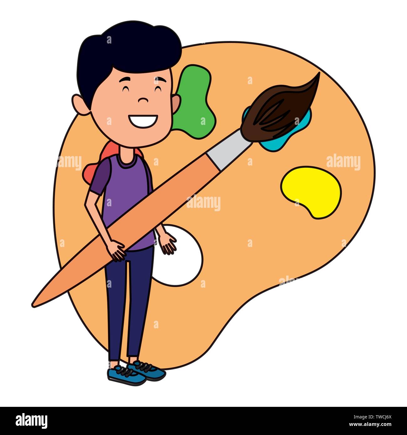 happy student boy with paint brush and pallette Stock Vector Image ...