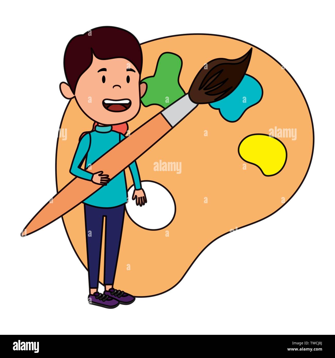 happy student boy with paint brush and pallette Stock Vector Image ...