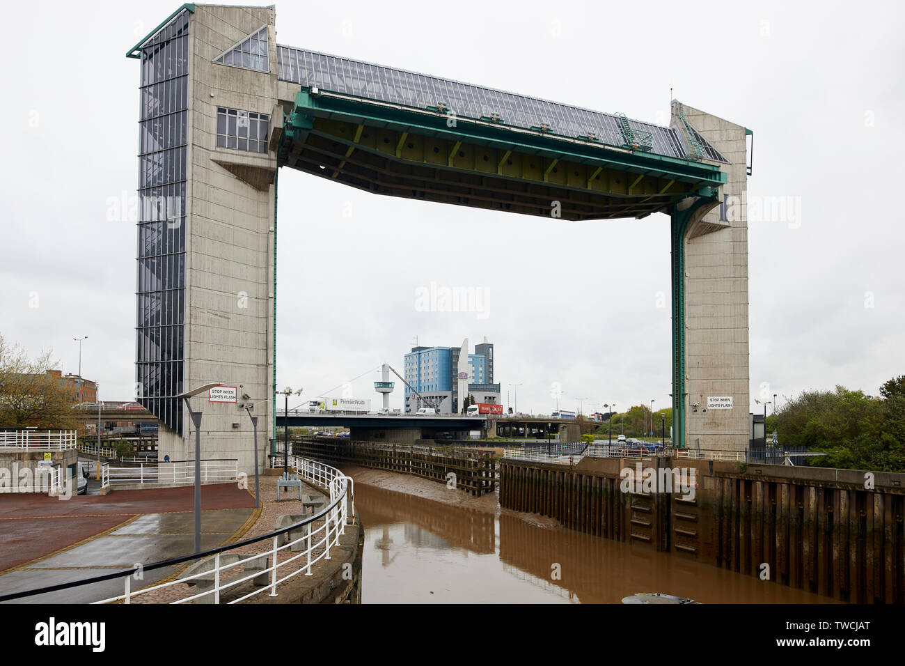 Kingston upon Hull, Myton Bridge tidal barrier at the mouth of the River Hull estuary Stock Photo