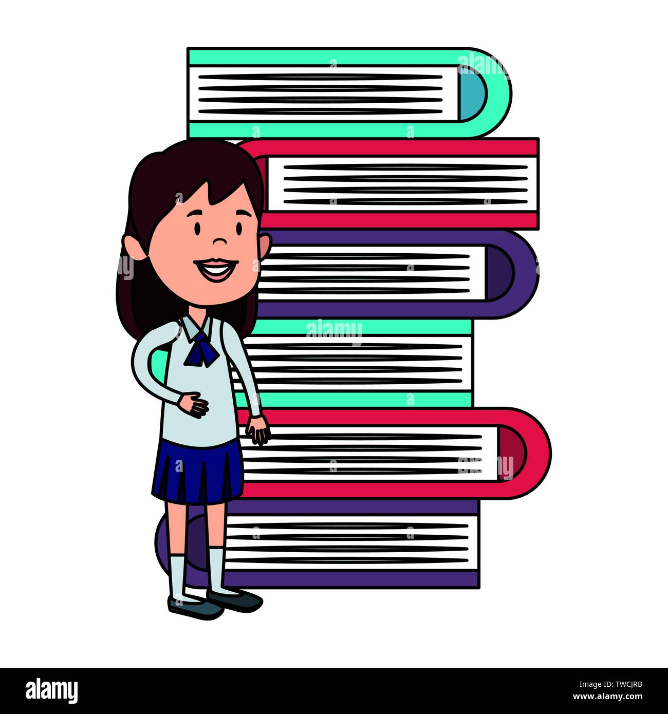 happy student girl with pile text books Stock Vector Image & Art - Alamy