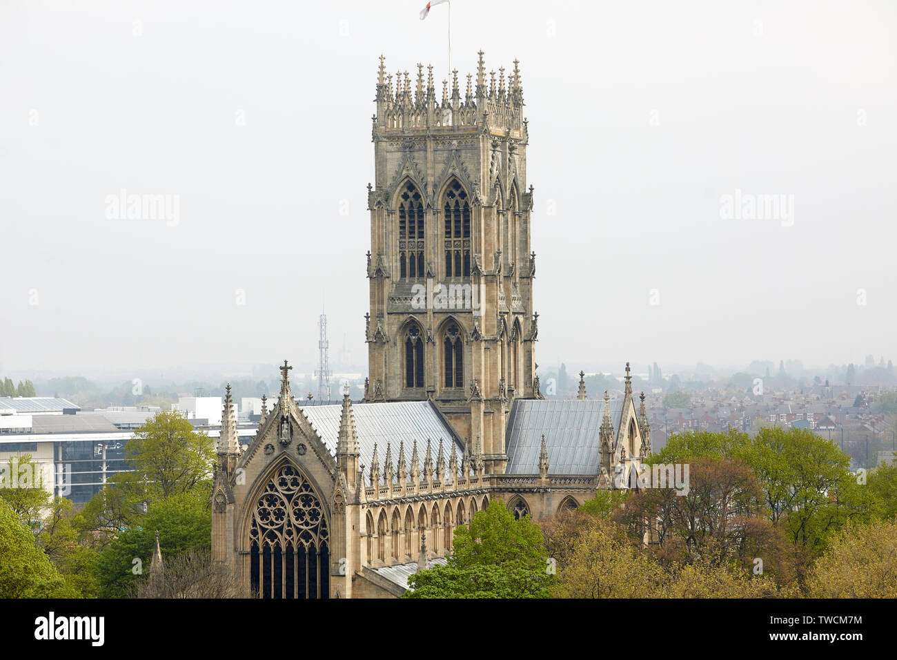 Doncaster town centre,  South Yorkshire, Landmark Victorian Gothic Grade I listed St George's Minster by architects George Gilbert Scott Stock Photo