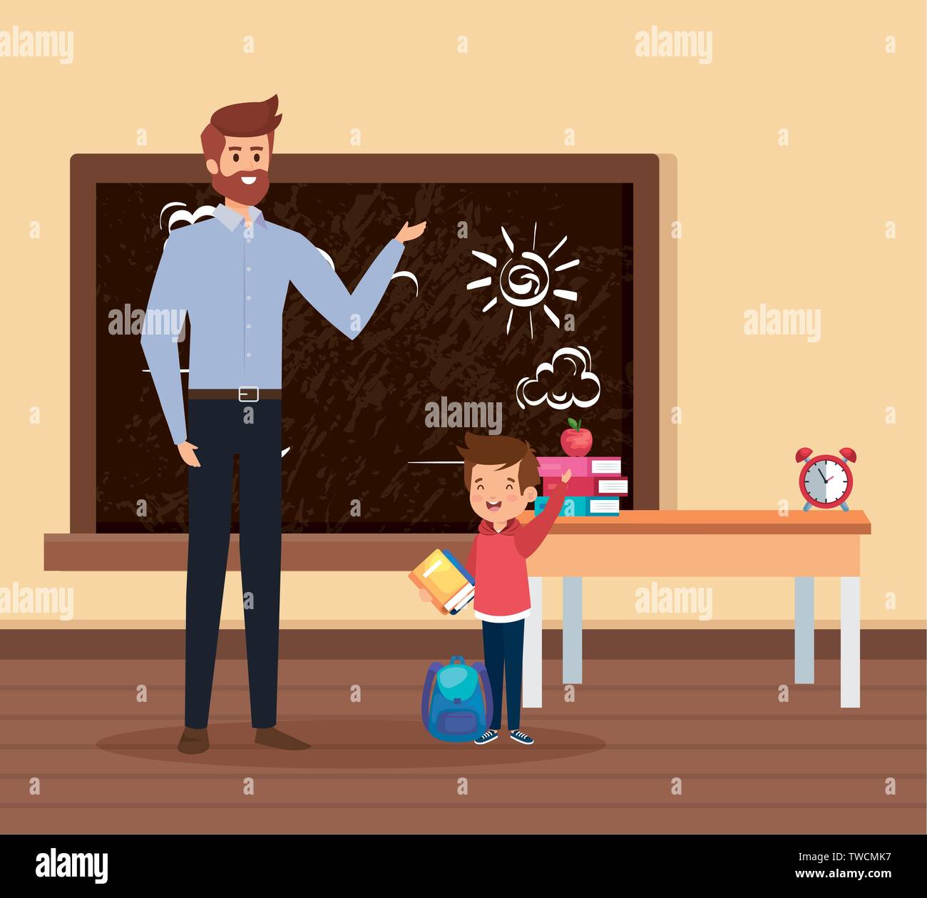 male teacher with student boy in the school scene Stock Vector Image ...