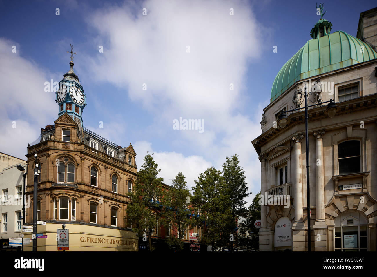 Doncaster town centre,  South Yorkshire Clock Corner was not built until 1894 There has been a clock on the site since 1731 Stock Photo