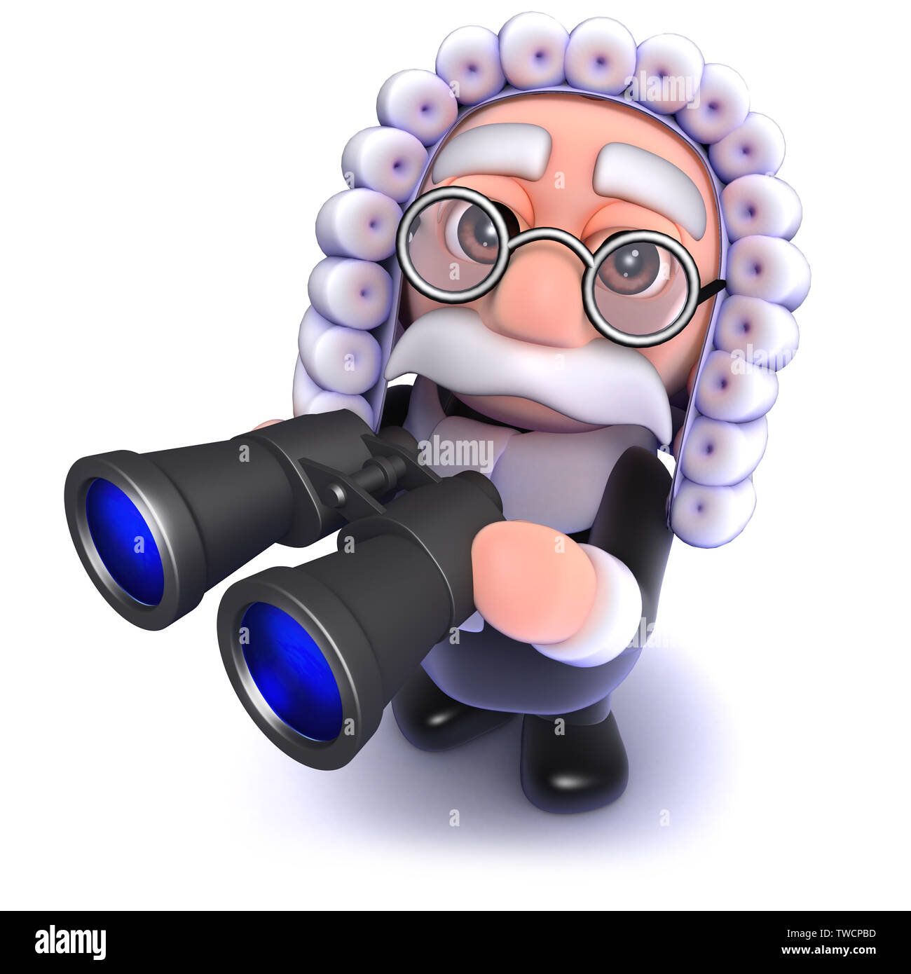 3d render of a funny cartoon judge holding a pair of binoculars Stock Photo  - Alamy