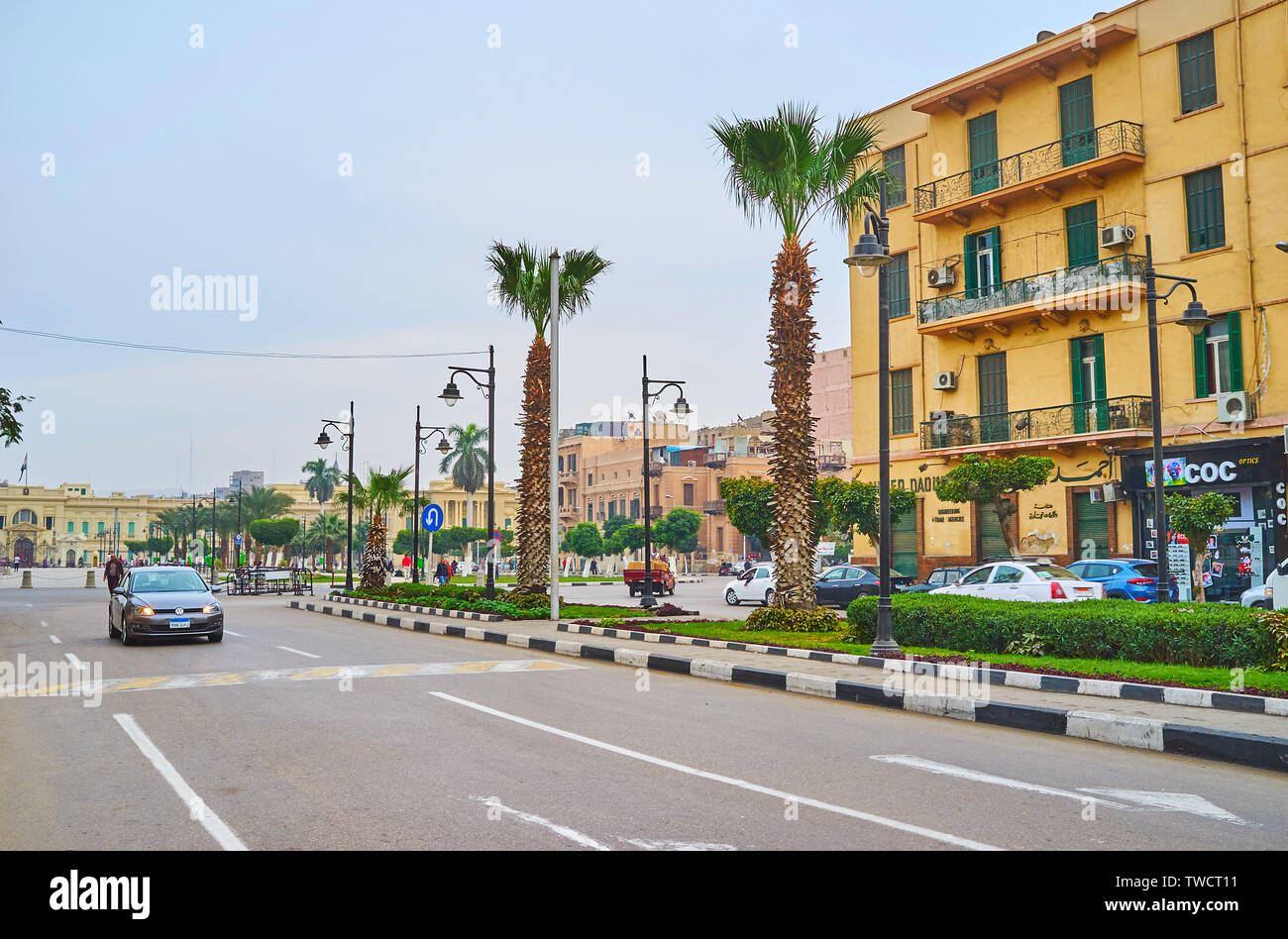 CAIRO, EGYPT DECEMBER 22, 2017 Walk El Tahrir avenue with a view on