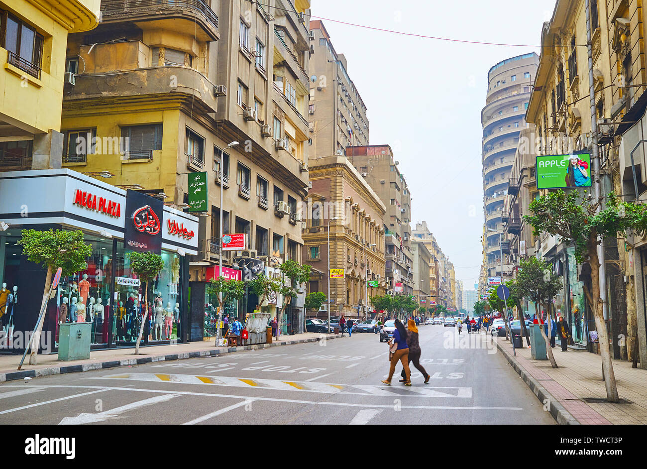 CAIRO, EGYPT DECEMBER 22, 2017 Walk Qasr El Nil street with numerous