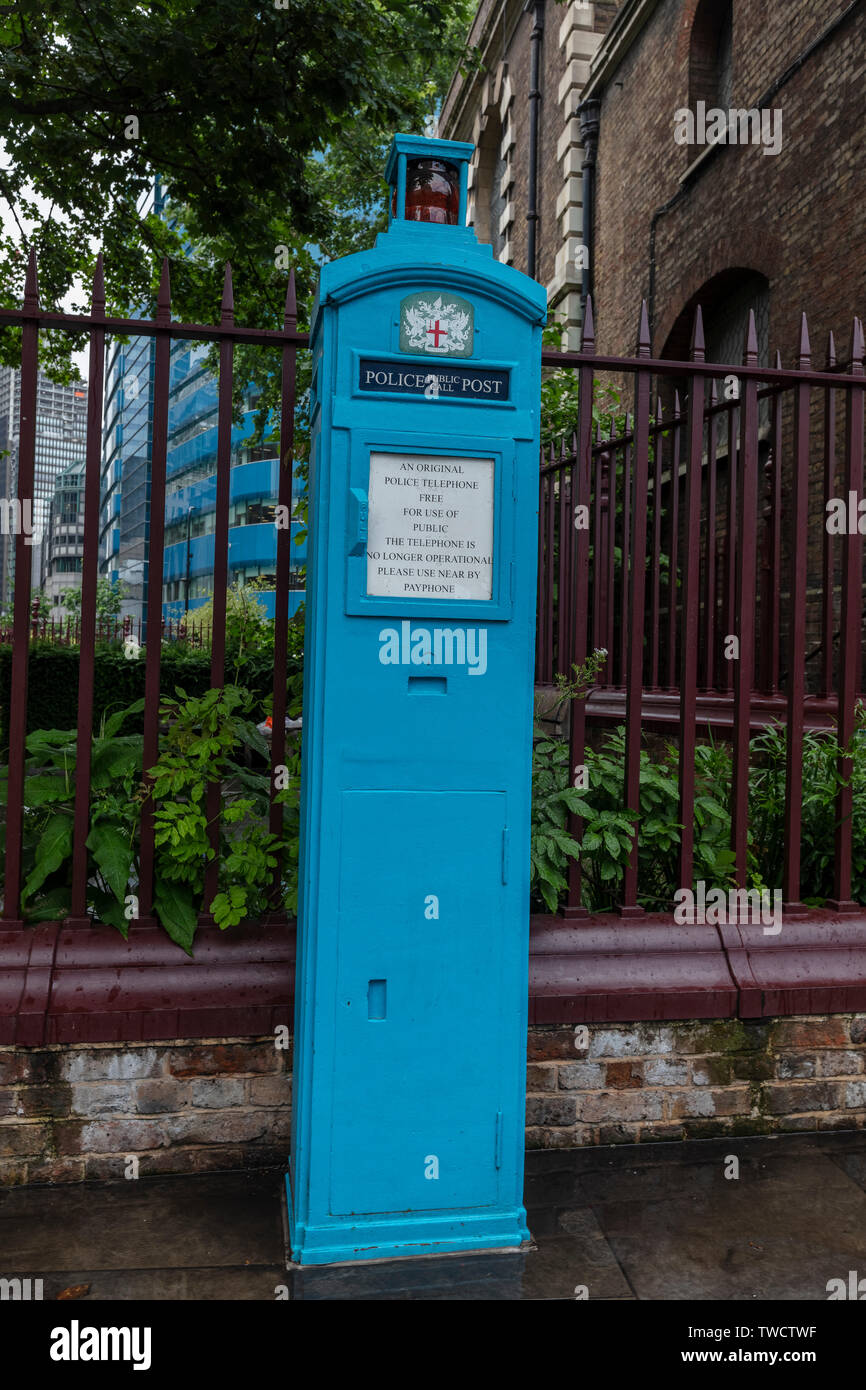 Old fashinedd police telephone box for the public Stock Photo