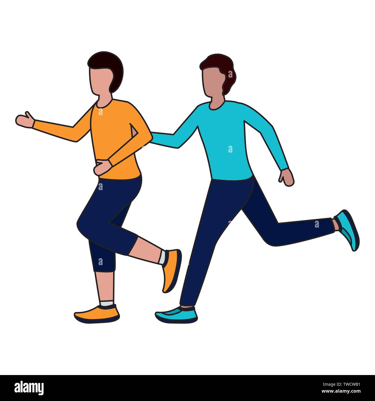 two men practicing running activity vector illustration Stock Vector ...