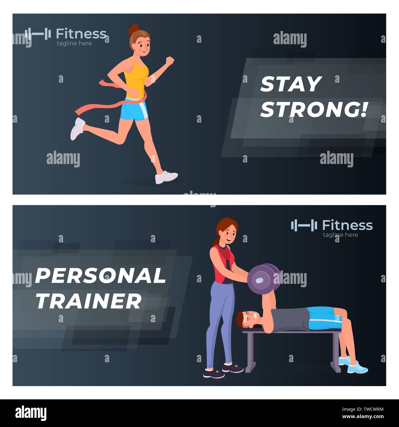 Set Of Sport And Fitness Banners Stay Strong Personal Trainer Flat Style Vector Illustration Stock Vector Image Art Alamy