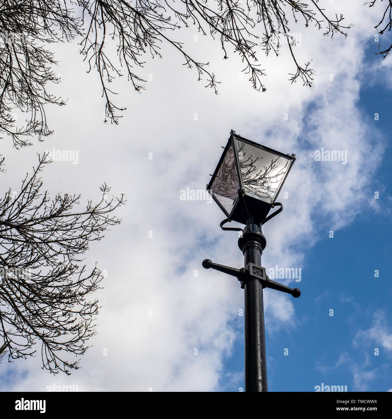 Victorian Lamp Post, london converted  Victorian gas street lamp. Stock Photo