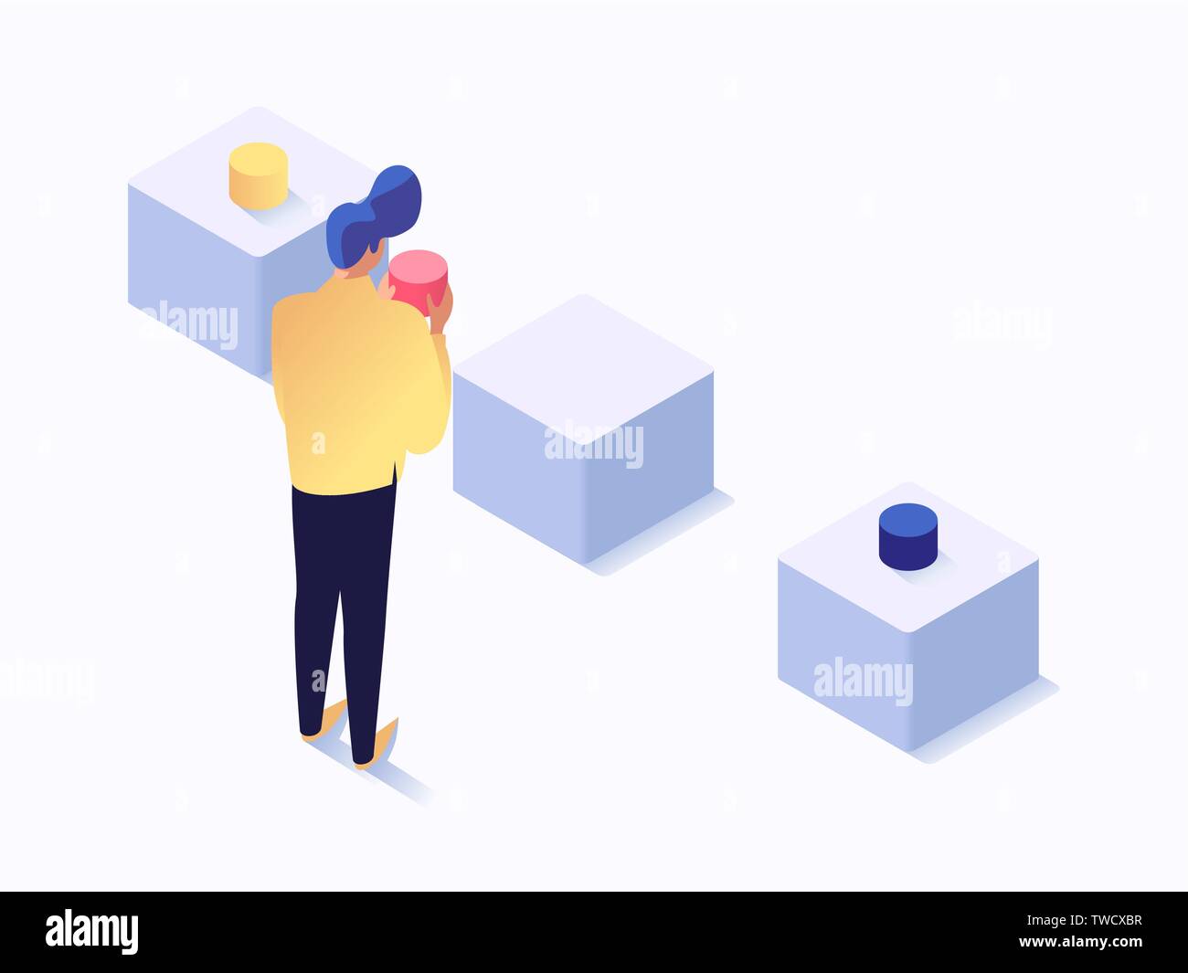 Man holding something isometric vector illustration isolated on white background. Financial or development concept flat style Stock Vector