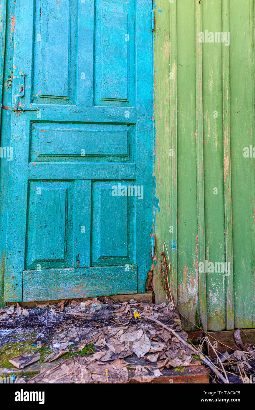 Eastern Europe, Ukraine, Pripyat, Chernobyl. Door. Stock Photo