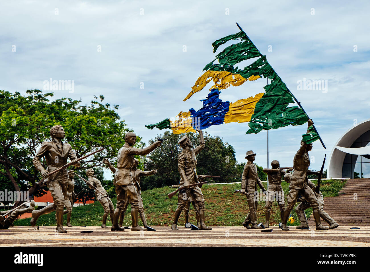 The monument of 18 do Forte and Coluna Prestes at the Sunflower Square in Palmas, State of Tocantins, Brazil Stock Photo