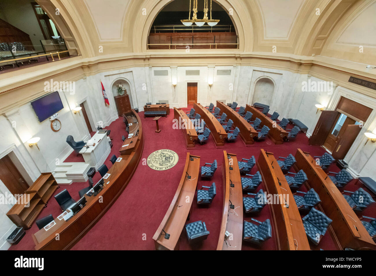 Little Rock, Arkansas - The Senate chamber in the Arkansas state capitol building. Stock Photo