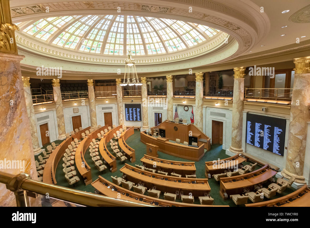 Little Rock, Arkansas - The House of Representatives chamber in the Arkansas state capitol building. Stock Photo
