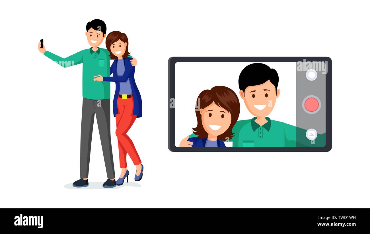 Married couple taking selfie vector illustration. Husband and wife in casual clothes on smartphone screen cartoon characters. Romance, happy young family, romantic date, relationship flat design Stock Vector Image & Art - Married couple taking selfie vector illustration. Husband and wife in casual clothes on smartphone screen cartoon characters. Romance, happy young family, romantic date, relationship flat design Stock Vector Image & Art -