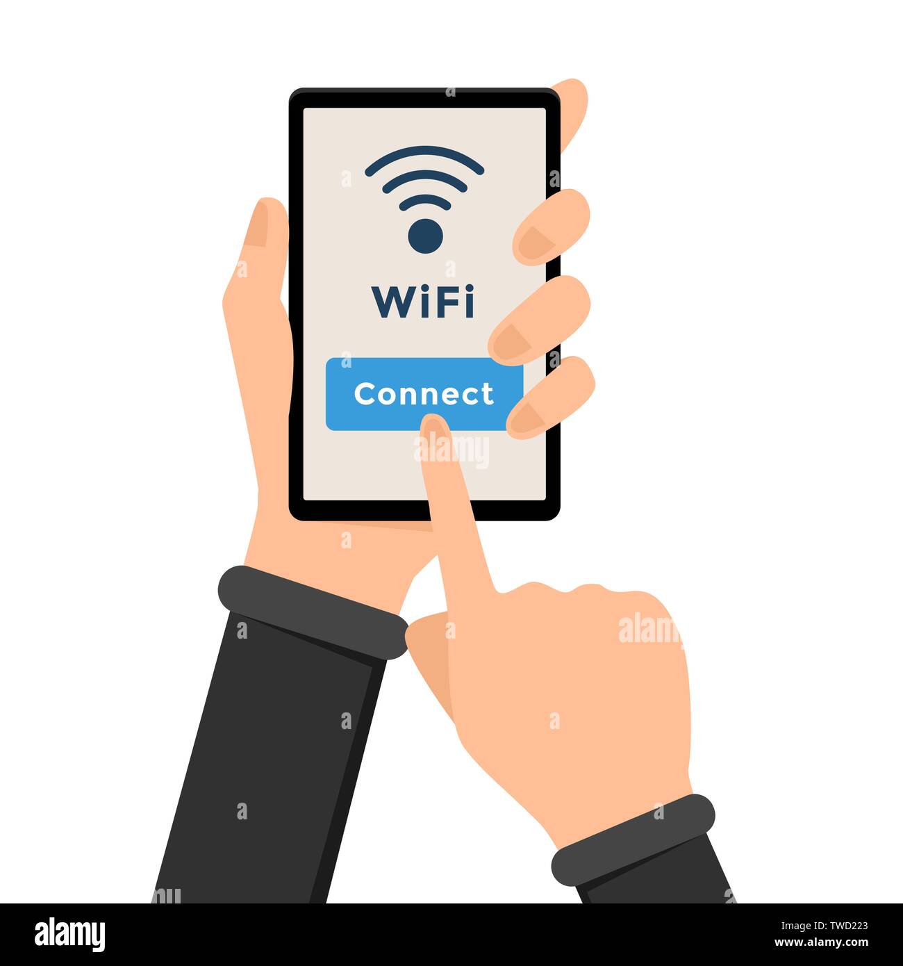 Wifi, wireless internet connection illustration. Hand holding smartphone  and finger pointing at connect button. Free wifi access zone, public  internet area, strong signal sign, online network Stock Vector Image & Art -