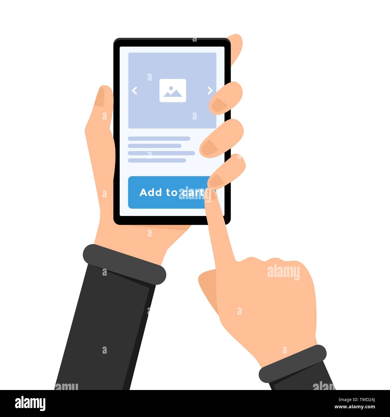 Mobile shopping, e commerce vector illustration. Customer hand holding