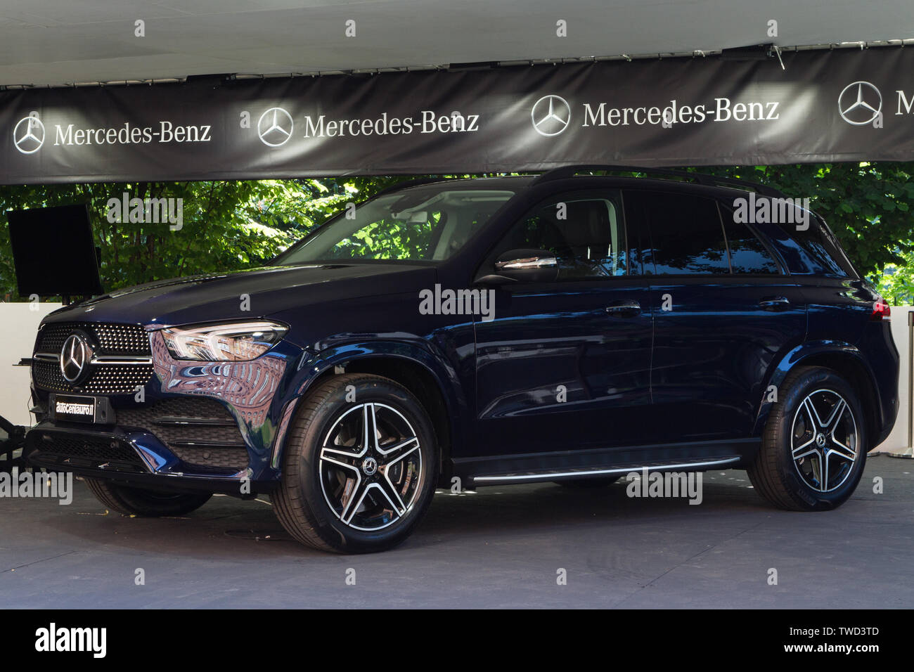 A Mercedes GLE 450 4MATIC EQ-Boost. 2019 edition of Parco Valentino car show hosts cars by many brands and car designers inside Valentino Park in Torino, Italy. Stock Photo