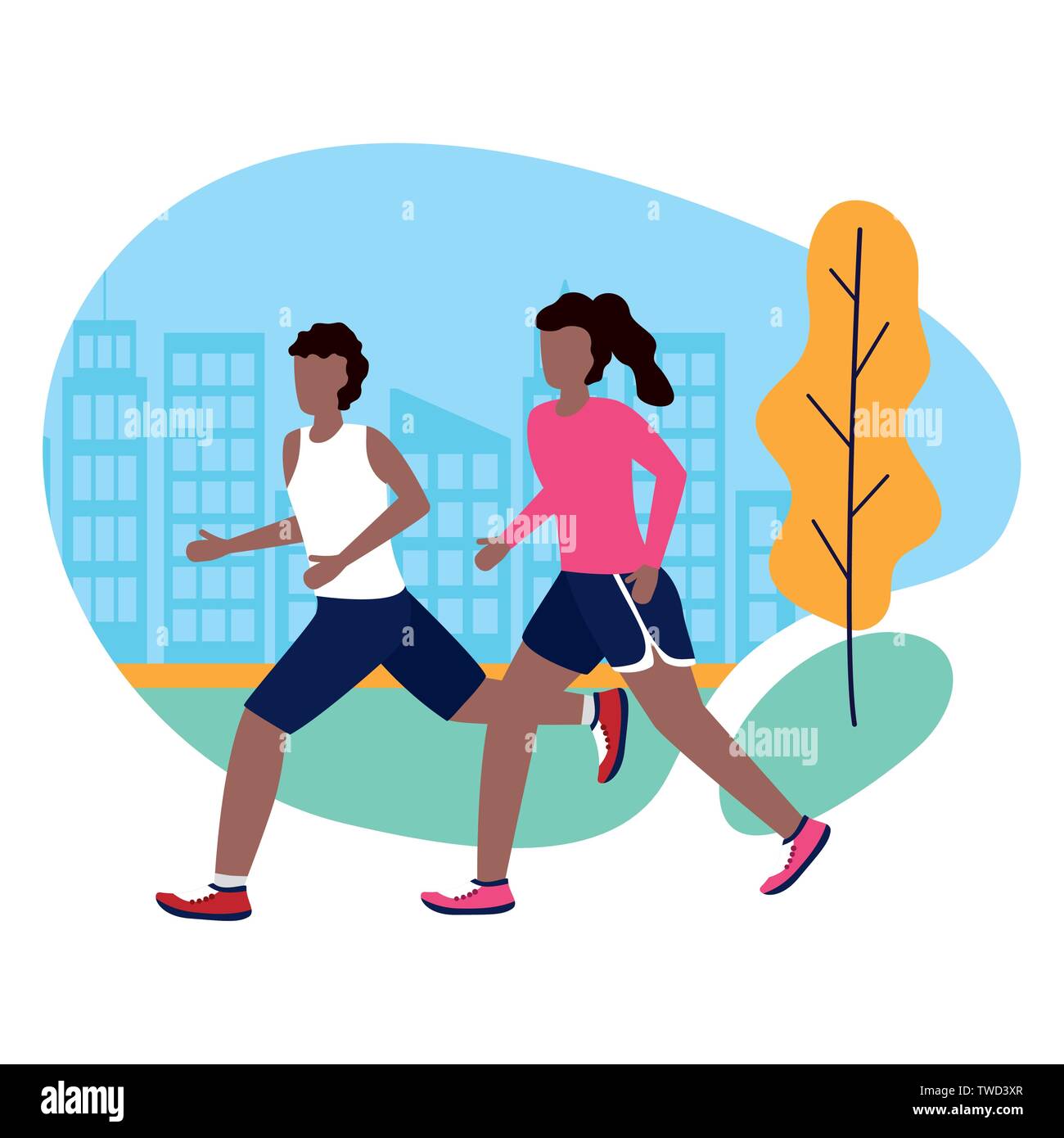 couple running activity sport outdoor vector illustration Stock Vector ...