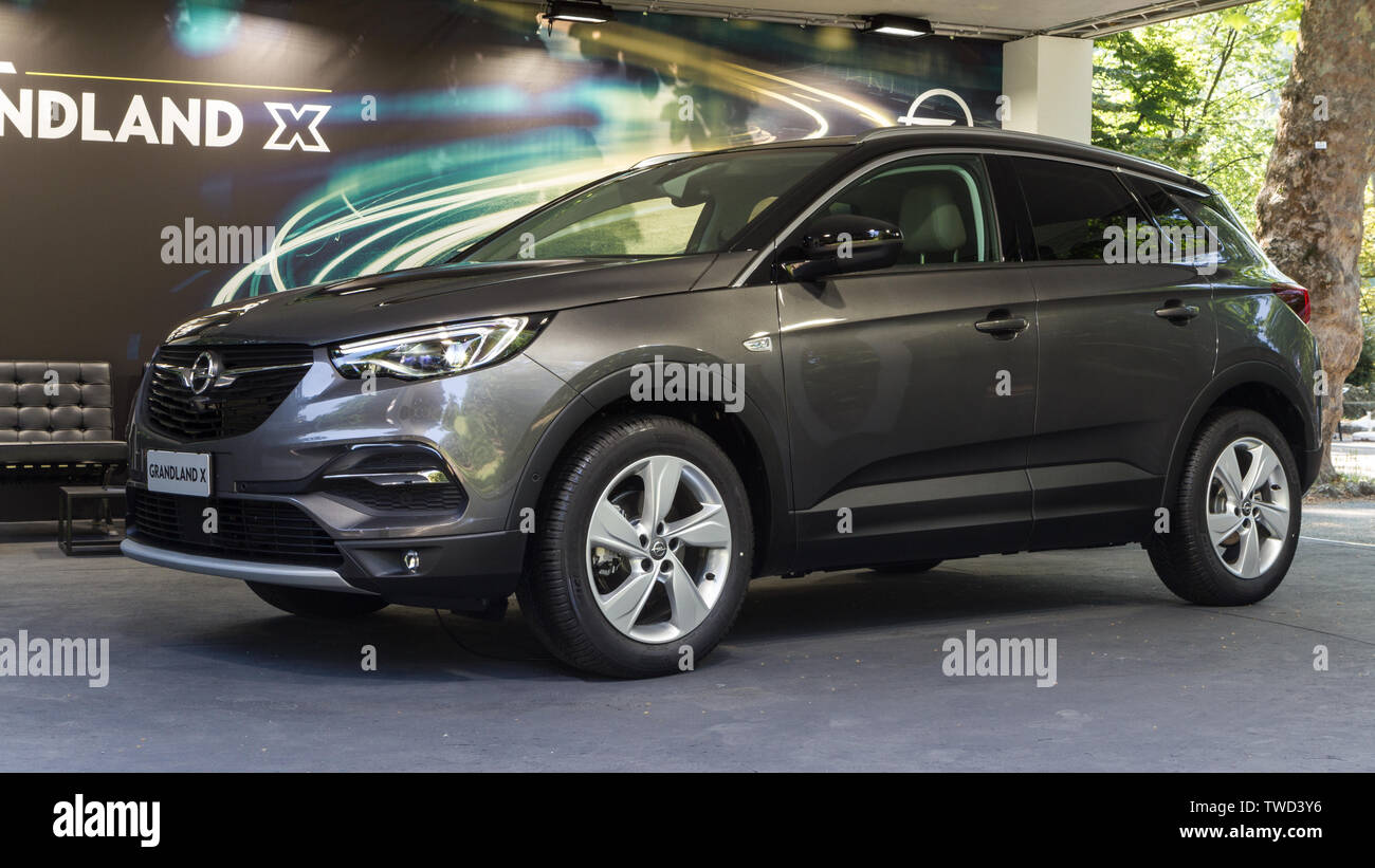 An Opel Grandland X. 2019 edition of Parco Valentino car show hosts cars by many brands and car designers in Valentino Park in Torino, Italy. Stock Photo